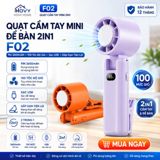Quạt Cầm Tay Mini Để Bàn 2in1 Pin 3600mAh Gió Mạnh 100 Tốc Độ Sạc USB Gấp Gọn Tiện Lợi