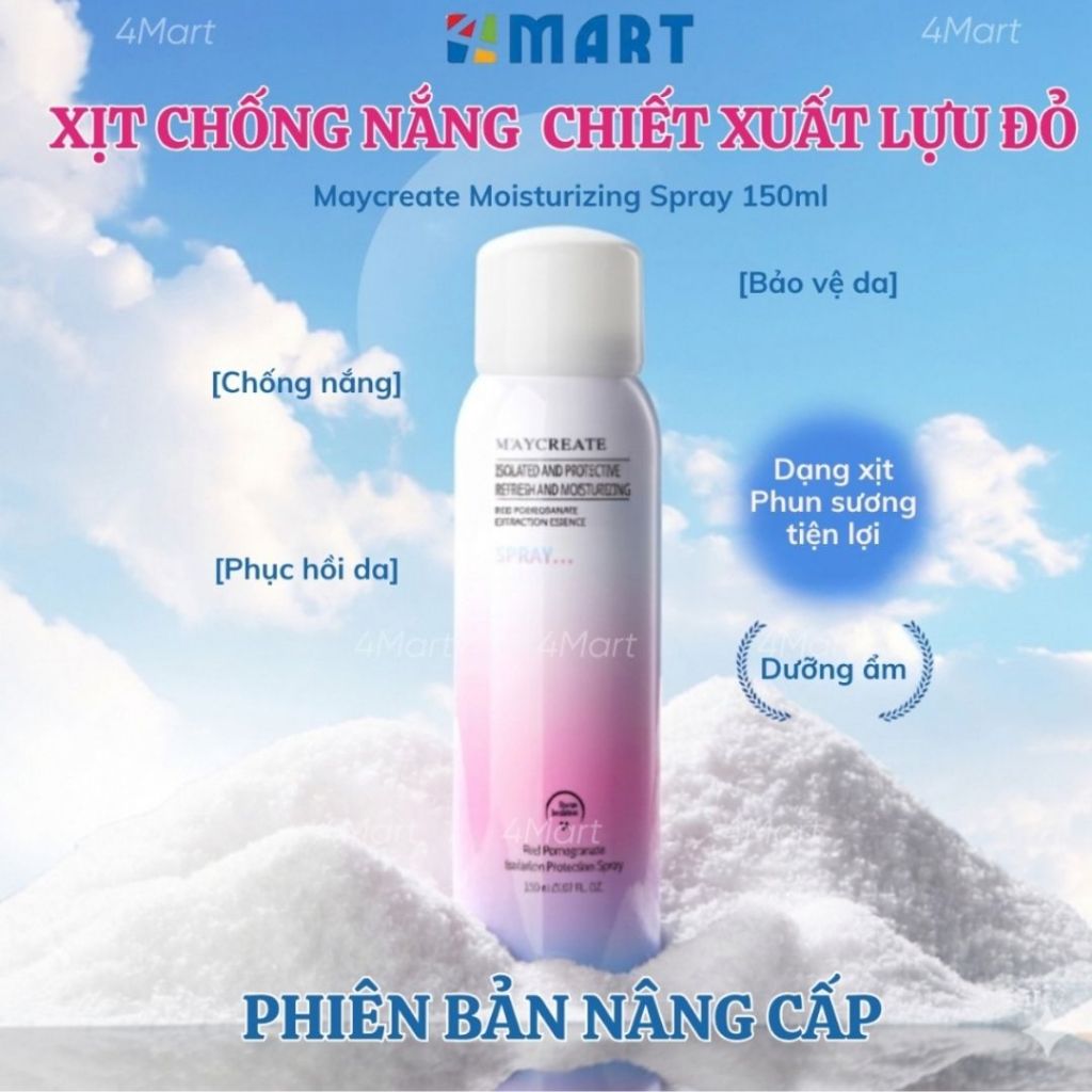 Xịt chống nắng nâng tone Maycreate Moisturizing Spray 150ml, dưỡng ẩm hỗ trợ che khuyết điểm makeup.