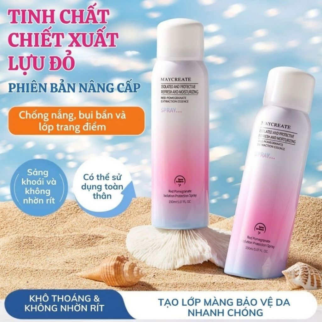 Xịt chống nắng nâng tone Maycreate Moisturizing Spray 150ml, dưỡng ẩm hỗ trợ che khuyết điểm makeup.