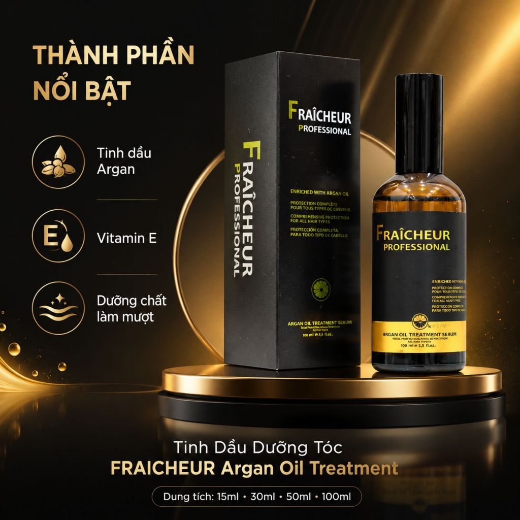 Tinh Dầu Dưỡng Tóc FRAICHEUR Argan Oil Treatment 15ml - 30ml - 50ml - 100ml | Dưỡng Ẩm Tóc Khô Xơ, Mềm Mượt Bóng Khỏe