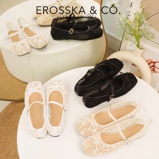 Erosska [Form 1.5] - Giày đế bằng kiểu lưới airmesh mùa hè phối nơ thời trang màu kem - EL085