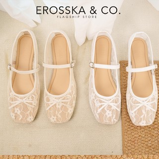 Erosska [Form 1.5] - Giày đế bằng kiểu lưới airmesh mùa hè phối nơ thời trang màu kem - EL085