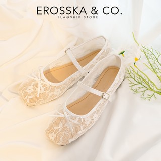 Erosska [Form 1.5] - Giày đế bằng kiểu lưới airmesh mùa hè phối nơ thời trang màu kem - EL085