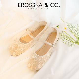 Erosska [Form 1.5] - Giày đế bằng kiểu lưới airmesh mùa hè phối nơ thời trang màu kem - EL085