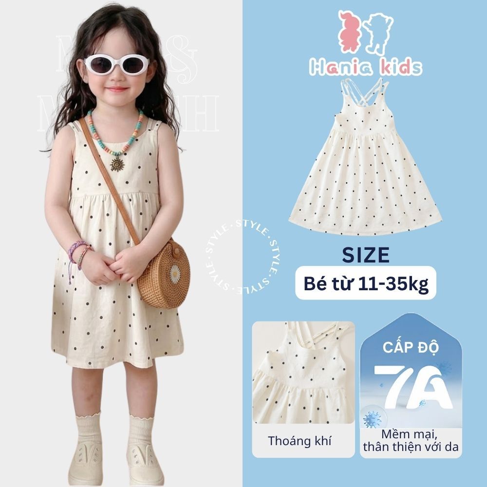 Váy 2 Dây Cho Bé, Váy 2 Dây Bé Gái Họa Tiết Chấm Bi  Thiết Kế Hở Lưng ChấT Liệu Cotton Mềm Mại