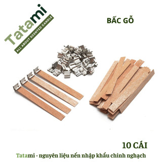 Combo 10 Bấc Gỗ Dày TATAMI Kèm Đế Sắt Tim Nến Gỗ Cháy Đều Nguyên Liệu Làm Nến Thơm Handmade Cao Cấp