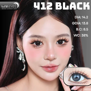 Lens mắt FD-412 Black màu đen mix xám vân tia có viền tự nhiên, size vừa, brand LUNA EYES