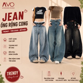 Quần Jean Bò Nữ Nam Unisex suông ống rộng Avo Avocado dáng phối đường viền nối thân cong size S-XXL