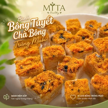 Bánh bông tuyết chà bông trứng muối healthy không đường, bánh ăn kiêng MITA Healthy, ăn vặt ngon