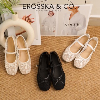 EROSSKA [FORM 1.5] - Giày nữ ballet core lưới quai ngang phối nơ màu trắng kiểu dáng basic màu kem  - EL085