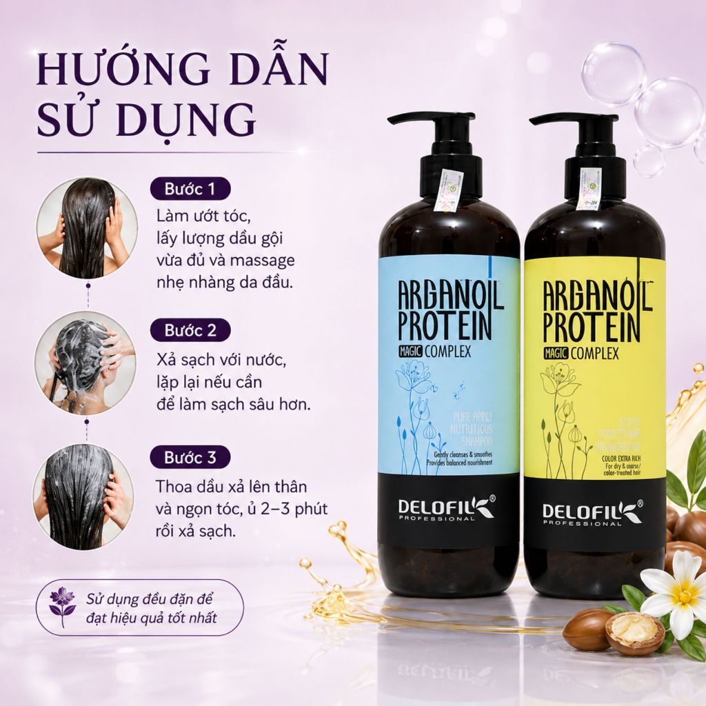 Combo Dầu Gội Xả DELOFIL 500ml - 800ml | Dưỡng Ẩm Tóc Khô Xơ, Sạch Thoáng Da Đầu & Mềm Mượt