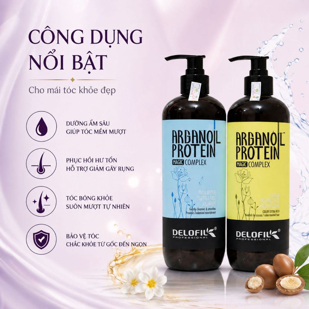Combo Dầu Gội Xả DELOFIL 500ml - 800ml | Dưỡng Ẩm Tóc Khô Xơ, Sạch Thoáng Da Đầu & Mềm Mượt