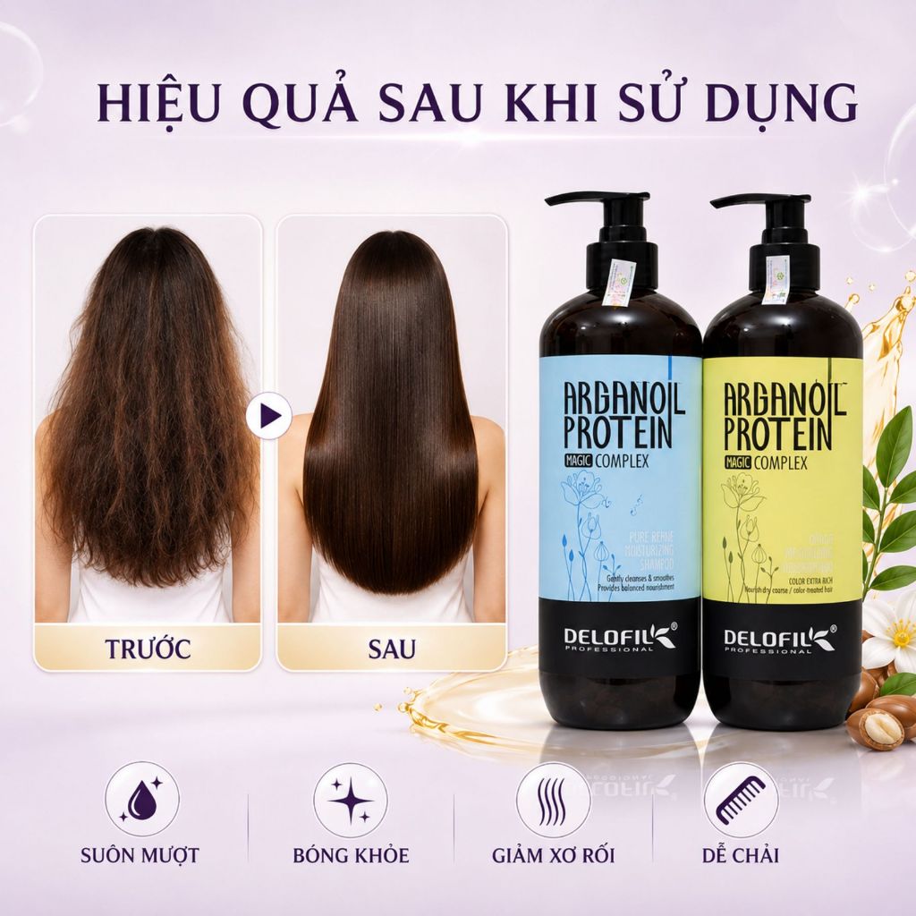 Combo Dầu Gội Xả DELOFIL 500ml - 800ml | Dưỡng Ẩm Tóc Khô Xơ, Sạch Thoáng Da Đầu & Mềm Mượt