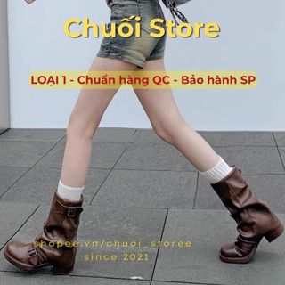 Giày boot nữ da PU tổng hợp dệt vải đế cao su cá tính dễ phối đồ thười trang trẻ trung