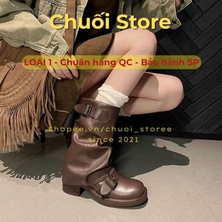 Giày boot nữ da PU tổng hợp dệt vải đế cao su cá tính dễ phối đồ thười trang trẻ trung