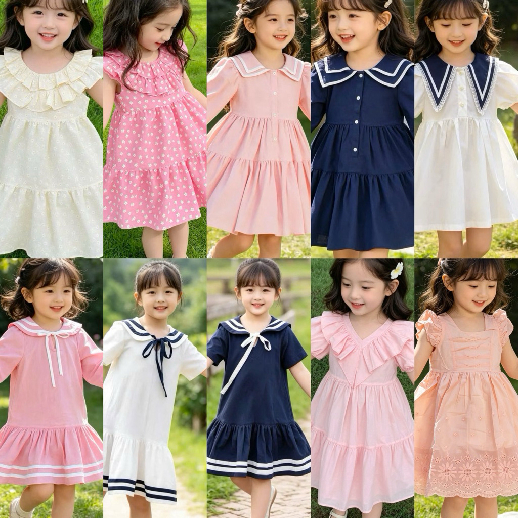 Đầm bé gái thủy thủ Mina, váy xinh cho bé gái, chất đẹp thoáng mát, size 1-10 tuổi (10-36kg)