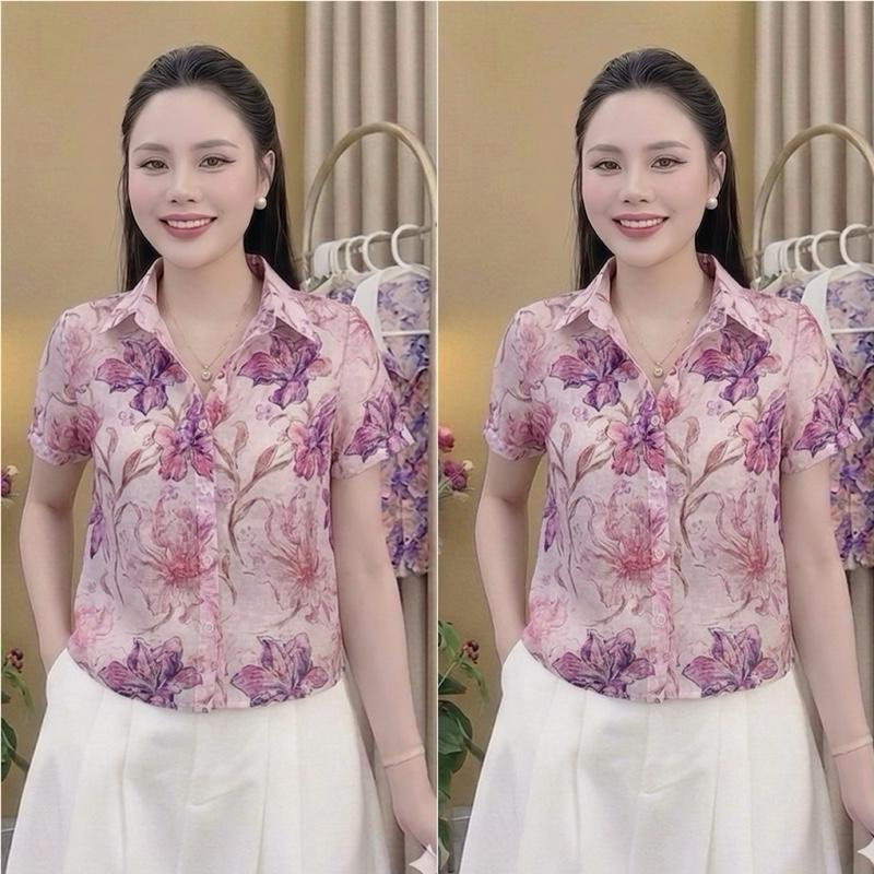 HT46. Áo Voan Tơ Hoa Tay Ngắn, form áo lửng. Size 40-70kg Chất Liệu Mềm Nhẹ