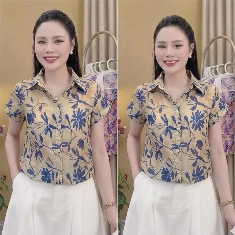 HT46. Áo Voan Tơ Hoa Tay Ngắn, form áo lửng. Size 40-70kg Chất Liệu Mềm Nhẹ