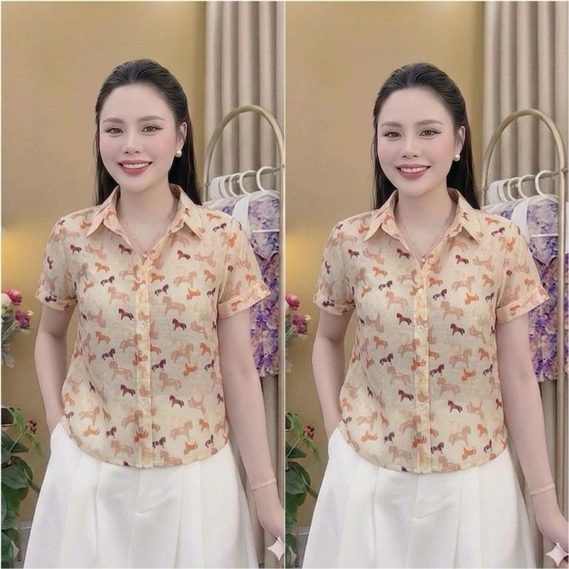 HT46. Áo Voan Tơ Hoa Tay Ngắn, form áo lửng. Size 40-70kg Chất Liệu Mềm Nhẹ