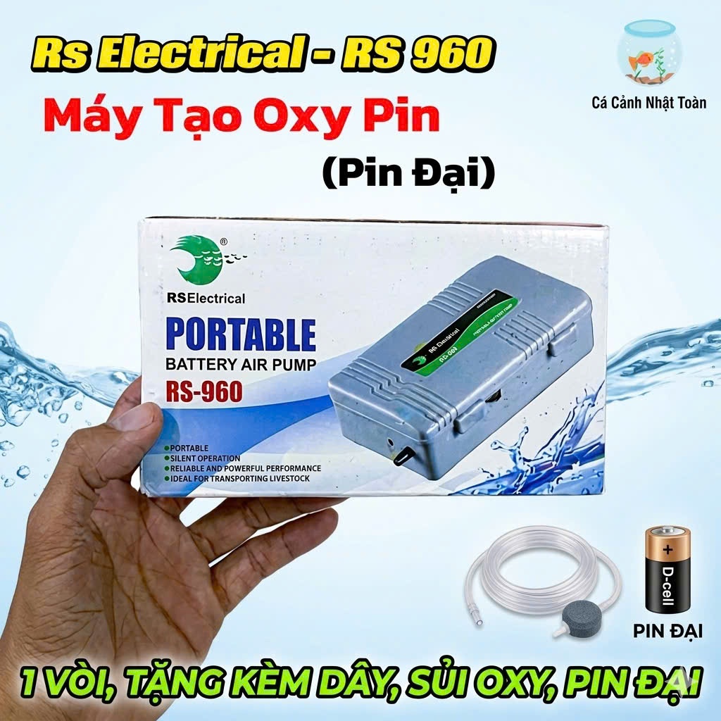 Máy Tạo Oxy Bằng Pin Cho Bể Cá Cảnh RS 960 Rs Electrical (Tặng kèm dây và sủi oxy)