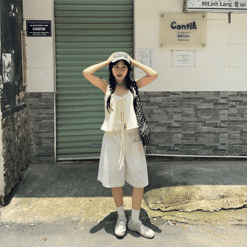 Quần lửng cạp trễ nữ SONNA HI - phối túi trước và gấu ren, chất cotton - DRAWSTRING CROPPED PANTS