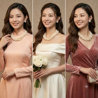 [ DAISYN ] N864 choker dây chuyền hạt ngọc trai nhân tạo 7 sợi , dây chuyền cưới, thiết kế dây chuyền ngọc trai nhân tạo