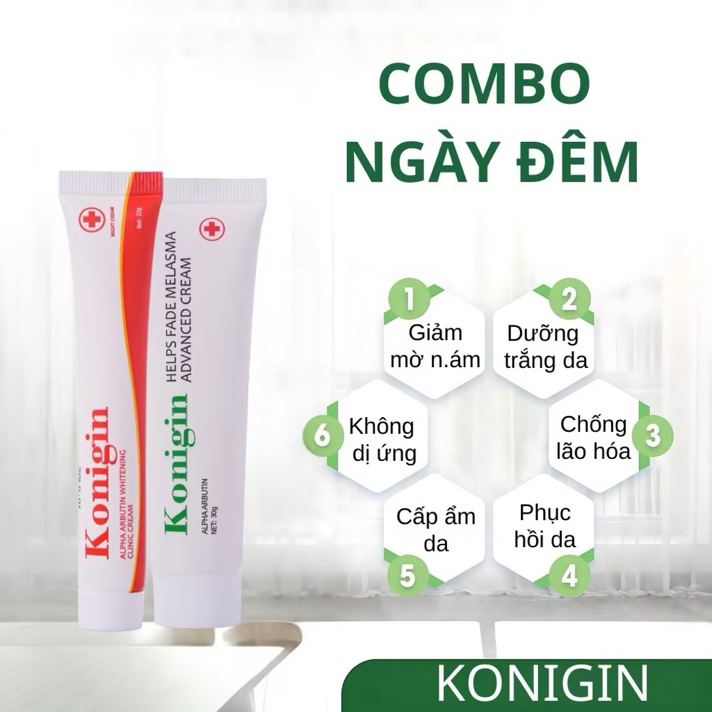 Kem Nám Konigin Hỗ Trợ Mờ Thâm Nám, Dưỡng Trắng, Cấp Ẩm Phục Hồi Da Bộ 2 Món