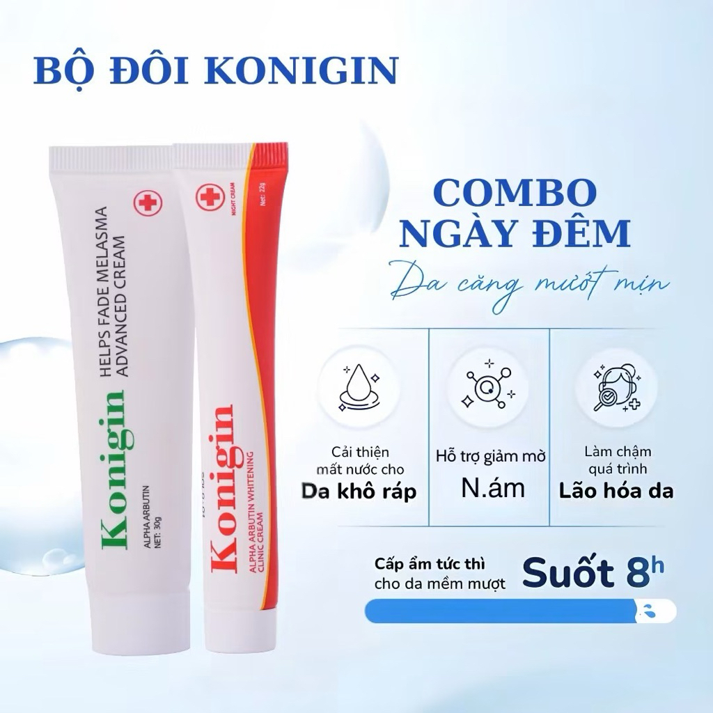 Kem Nám Konigin Hỗ Trợ Mờ Thâm Nám, Dưỡng Trắng, Cấp Ẩm Phục Hồi Da Bộ 2 Món