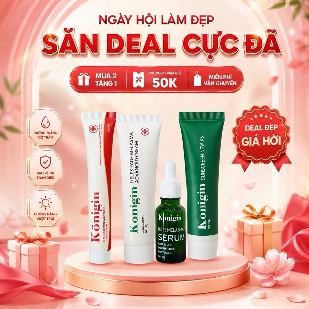 Kem Nám Konigin Mờ Thâm, Dưỡng Trắng, Cấp Ẩm & Phục Hồi Da Bộ 4 Món