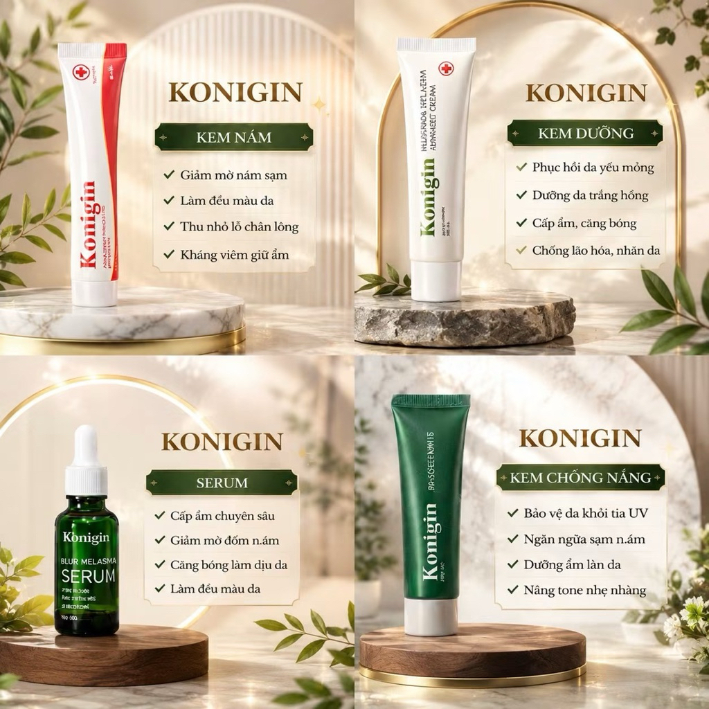 Kem Nám Konigin Mờ Thâm, Dưỡng Trắng, Cấp Ẩm & Phục Hồi Da Bộ 4 Món