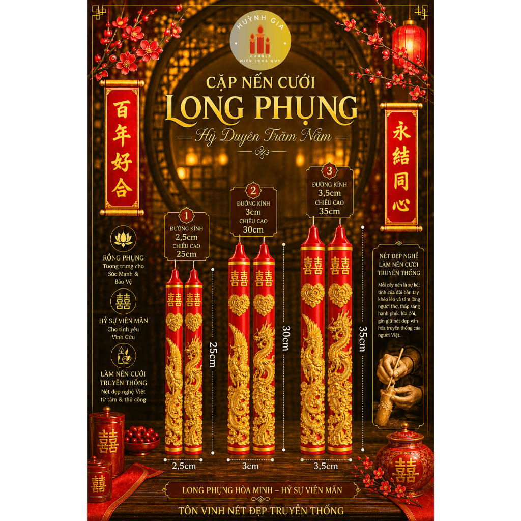 Nến Cưới TRUYỀN THỐNG Cao Cấp | Đèn Cầy Cưới Long Phụng | Lễ Gia Tiên - Ăn Hỏi - Huỳnh Gia Candle