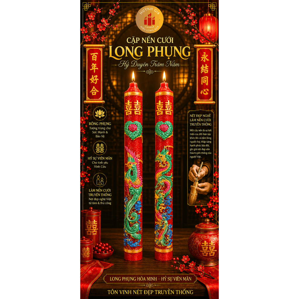 Nến Cưới TRUYỀN THỐNG Cao Cấp | Đèn Cầy Cưới Long Phụng | Lễ Gia Tiên - Ăn Hỏi - Huỳnh Gia Candle