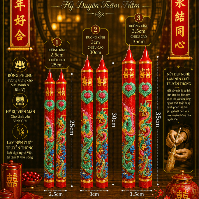 Nến Cưới TRUYỀN THỐNG Cao Cấp | Đèn Cầy Cưới Long Phụng | Lễ Gia Tiên - Ăn Hỏi - Huỳnh Gia Candle