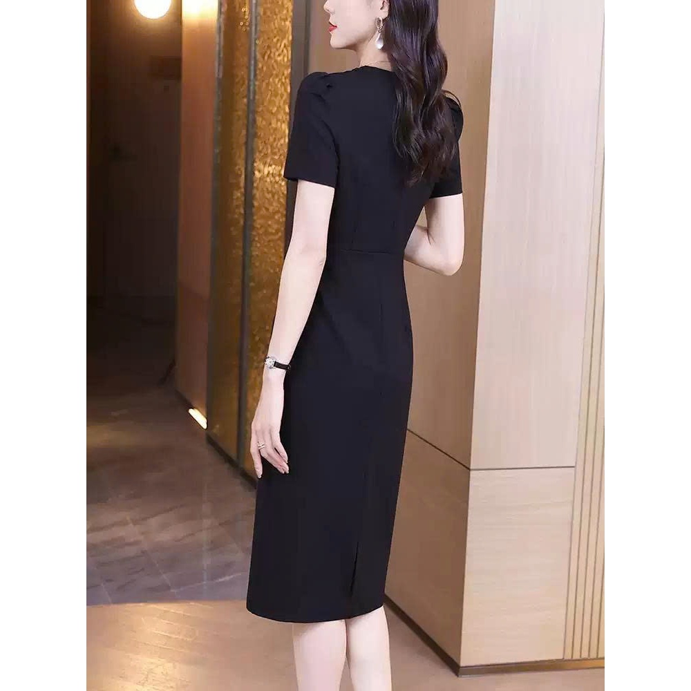 【Élan Sweet】 Váy Body Đen Thiết Kế Cổ V Nhún Eo Sang Chảnh - Đầm Dự Tiệc Cưới Dáng Dài Cao Cấp Đính Đá Lấp Lánh