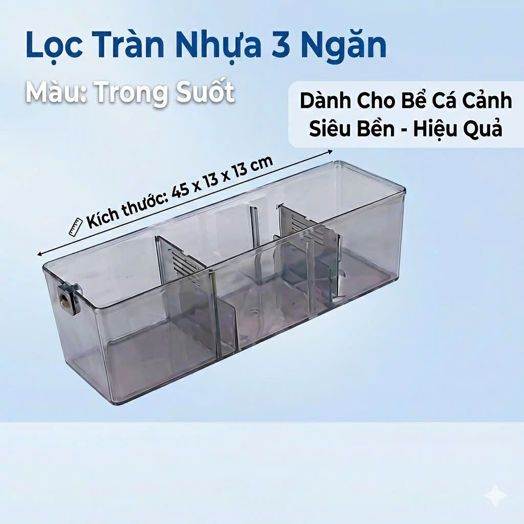 Combo Lọc Tràn Nhựa 45x13x13cm Kèm Vật Kiện Lọc, Chưa Kèm Bơm Nước (Lọc Cứng Cáp, Chắc Chắn)