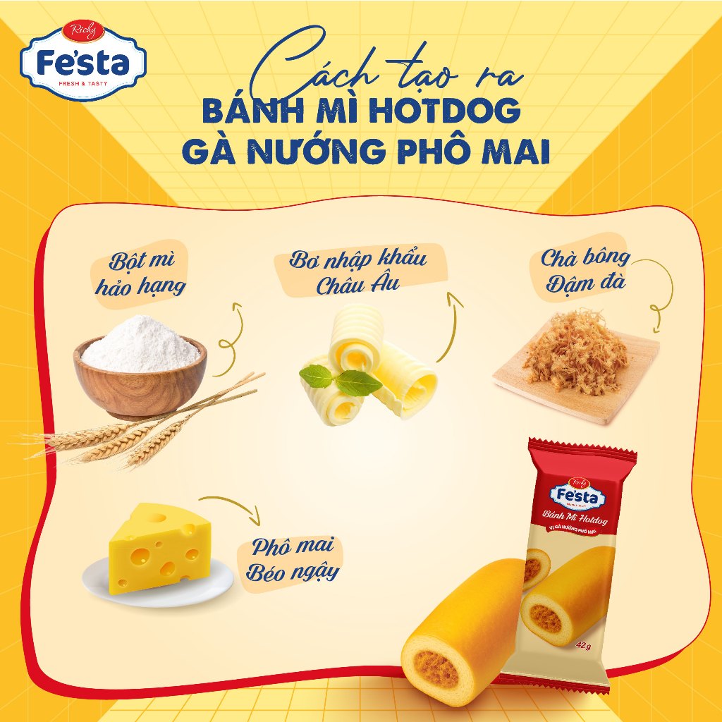 [MỚI | MUA 8 TẶNG 2] Combo 8 Bánh mì Hotdog Vị Gà nướng Phô mai 42g, HSD 35 ngày