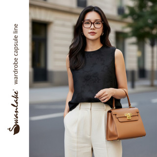 SWANLAKE | Áo Kiểu Nữ Basic Sát Nách Cổ Tròn Vải Cotton Thêu Hoa Viền Ren Dạo Phố Hè A13744