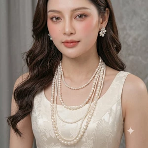 N874 dây chuyền ngọc trai nhân tạo 5 sợi, dây chuyền cưới , thiết kế dây chuyền ngọc trai nhân tạo
