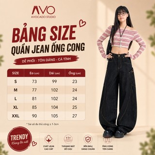 Quần Jean Bò Nữ Nam Unisex suông ống rộng Avo Avocado dáng phối đường viền nối thân cong size S-XXL