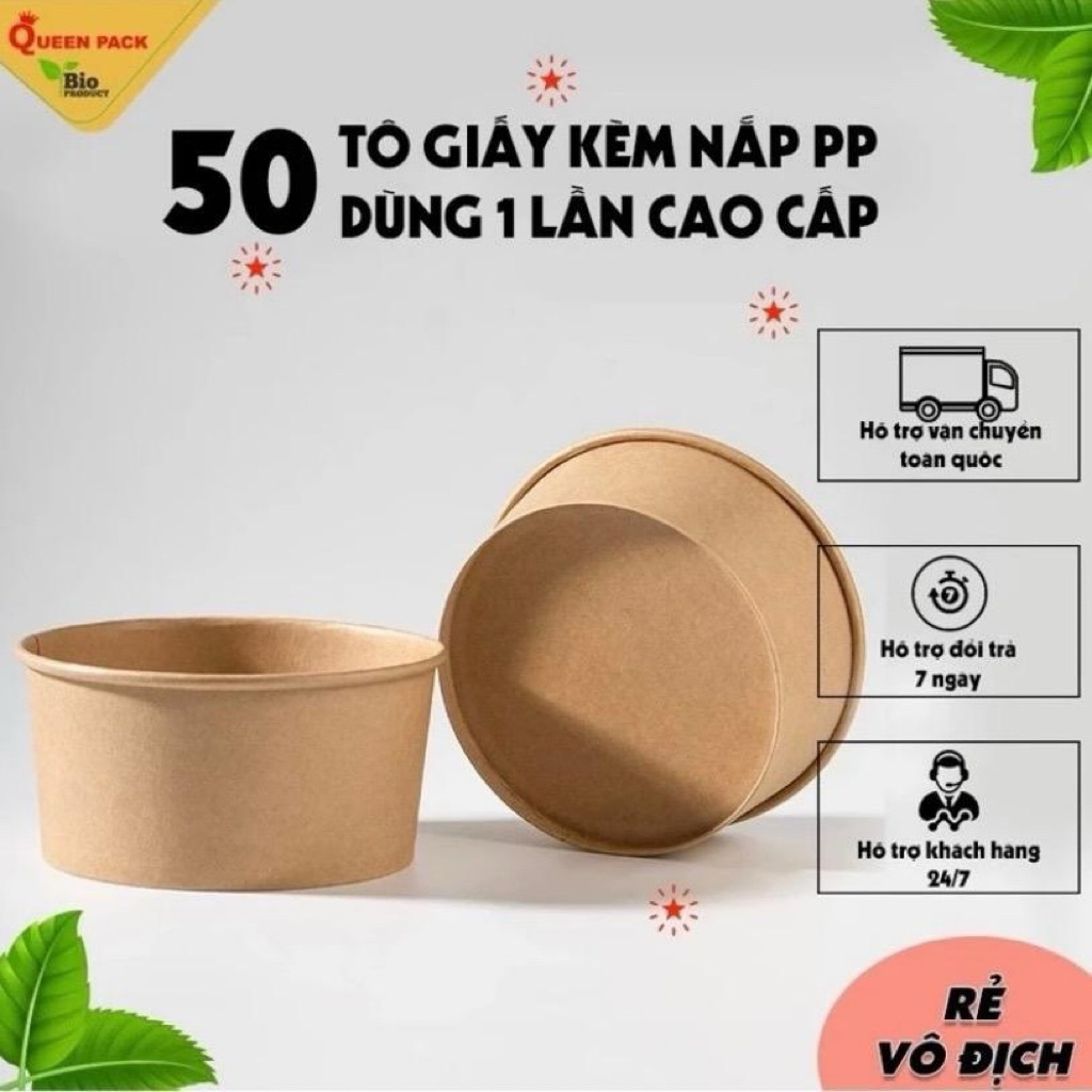 50 Tô giấy 750ml/1000ml kèm nắp PP An toàn-Tiện lợi