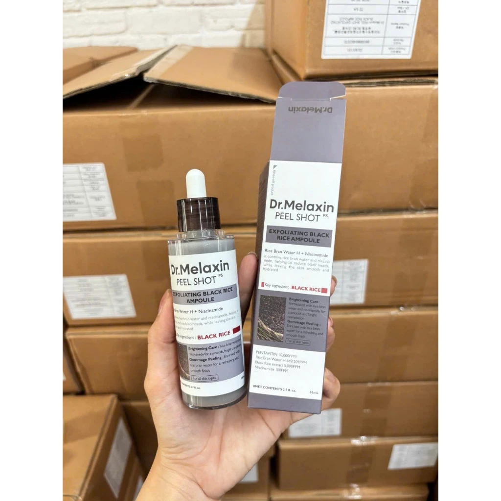 Tinh chất peel gạo tẩy da chết sáng da DR.MELAXIN Exfloliating Black Rice/ White Rice Ampoule Peel Shot 80ml
