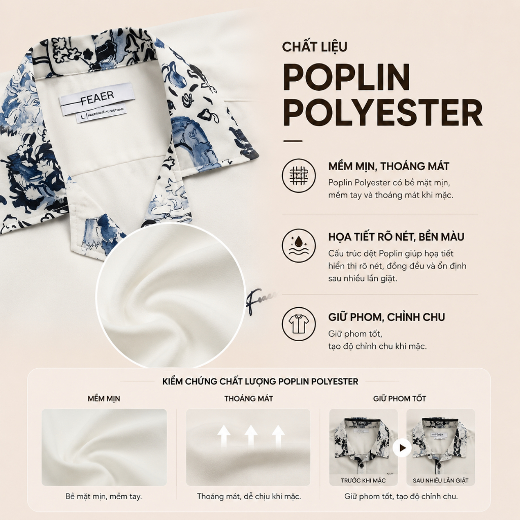 Áo sơ mi ECHO phối họa tiết Porcelain Ink nghệ thuật, phong cách resort dễ phối mùa hè, chất vải mềm mát ít nhăn - FEAER