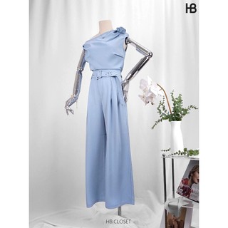 HB - ​Set Áo Lệch Vai Đính Hoa Kèm Thắt Lưng Quần Ống Rộng Sang Trọng Đi Tiệc Công Sở S126