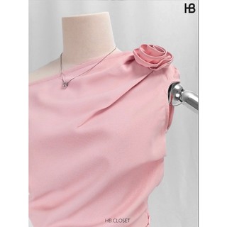HB - ​Set Áo Lệch Vai Đính Hoa Kèm Thắt Lưng Quần Ống Rộng Sang Trọng Đi Tiệc Công Sở S126