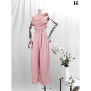 HB - ​Set Áo Lệch Vai Đính Hoa Kèm Thắt Lưng Quần Ống Rộng Sang Trọng Đi Tiệc Công Sở S126