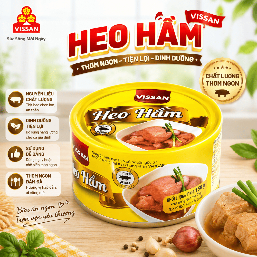 [Combo 5 Hộp] Heo Hầm Vissan 150g – Chính Hãng Date 2029, HSD 36 Tháng, Ăn Liền Tiện Lợi