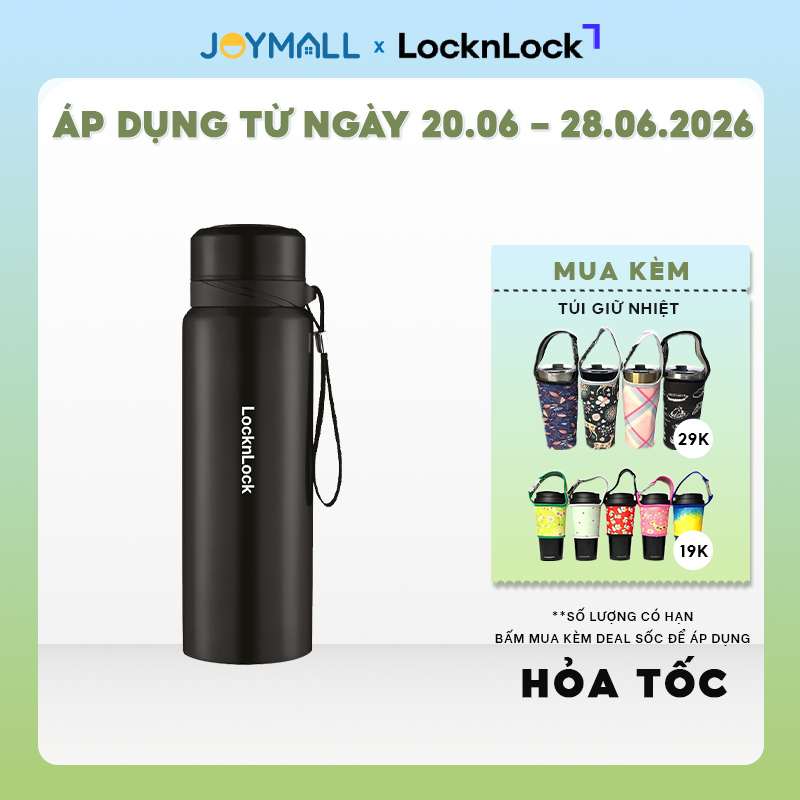 Bình giữ nhiệt LocknLock 800ml LHC6180BLK màu Đen, Hàng chính hãng, lưới lọc trà, dây treo- JoyMall