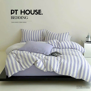 Bộ Chăn Ga Gối Cotton Đũi Caro Mix Color Kẻ Sọc Pastel Đáng Yêu - Set Đũi 4 Món Cao Cấp Decor Phòng Ngủ Vintage Hàn Quốc