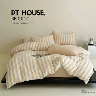 Bộ Chăn Ga Gối Cotton Đũi Caro Mix Color Kẻ Sọc Pastel Đáng Yêu - Set Đũi 4 Món Cao Cấp Decor Phòng Ngủ Vintage Hàn Quốc