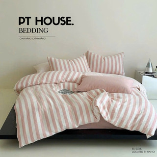 Bộ Chăn Ga Gối Cotton Đũi Caro Mix Color Kẻ Sọc Pastel Đáng Yêu - Set Đũi 4 Món Cao Cấp Decor Phòng Ngủ Vintage Hàn Quốc